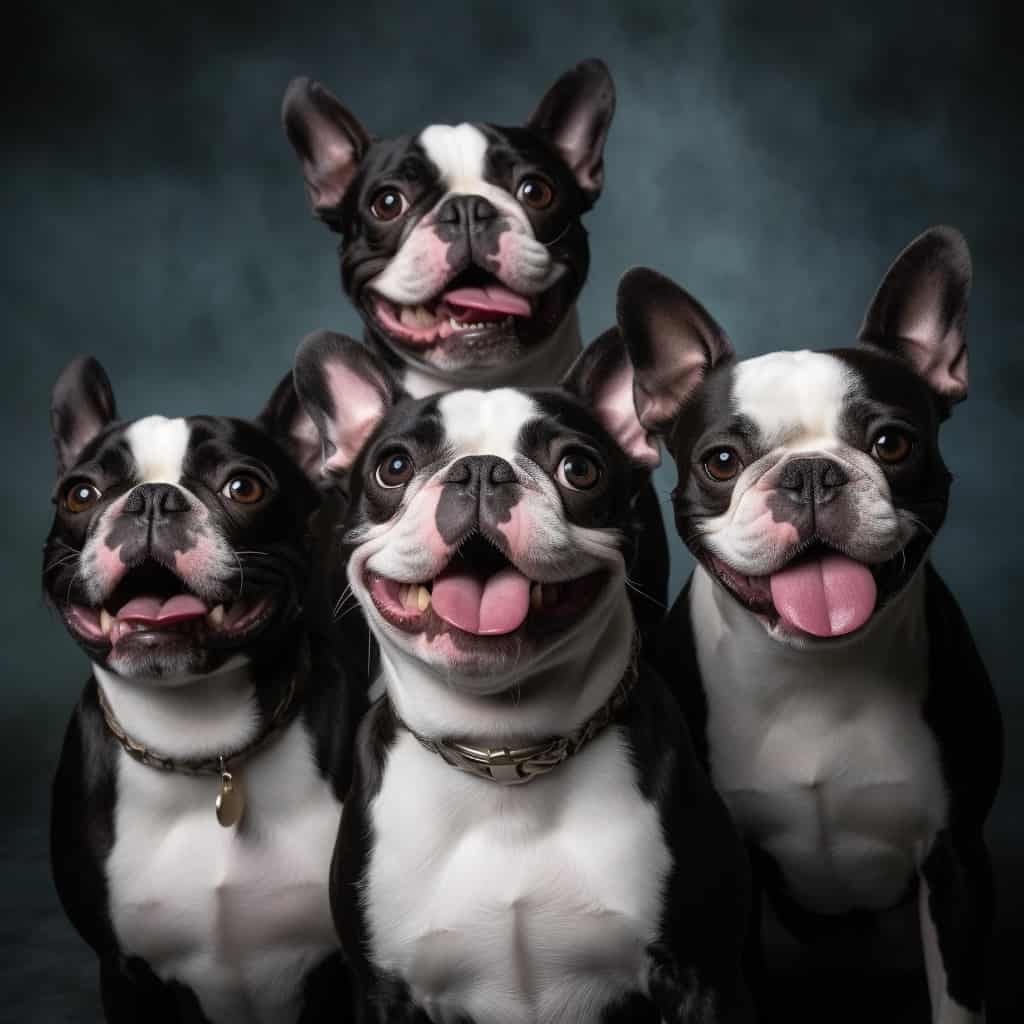 image of four boston terriers